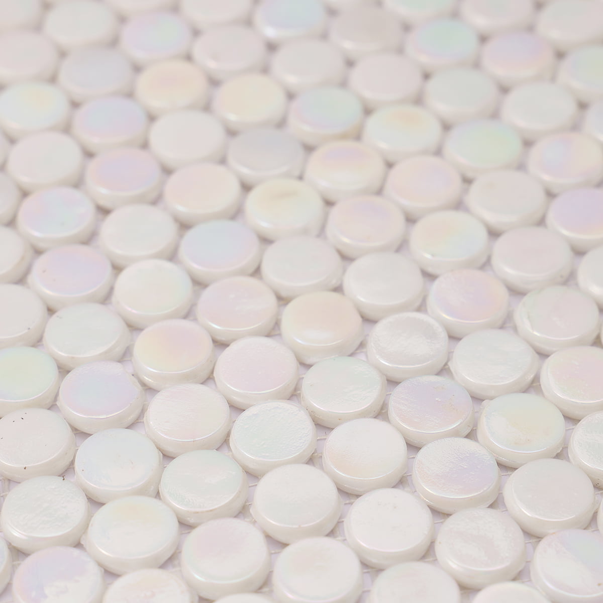 Pearl White Iridescent Penny Round Glass Mosaic Tiles for Walls and Floors
