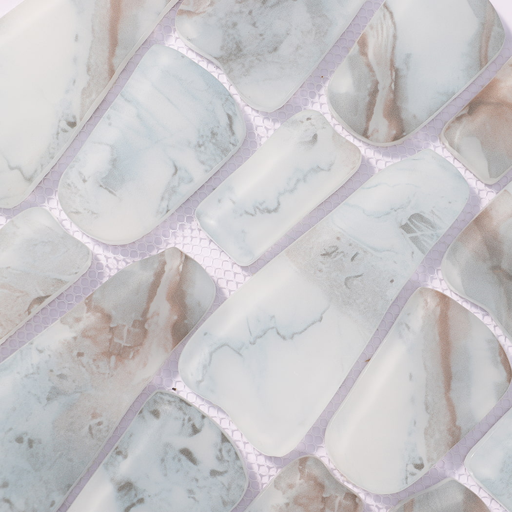Soft Blue Beige Pebble Glass Tile for Coastal Powder Room, Kitchen Backsplash and Bar Front
