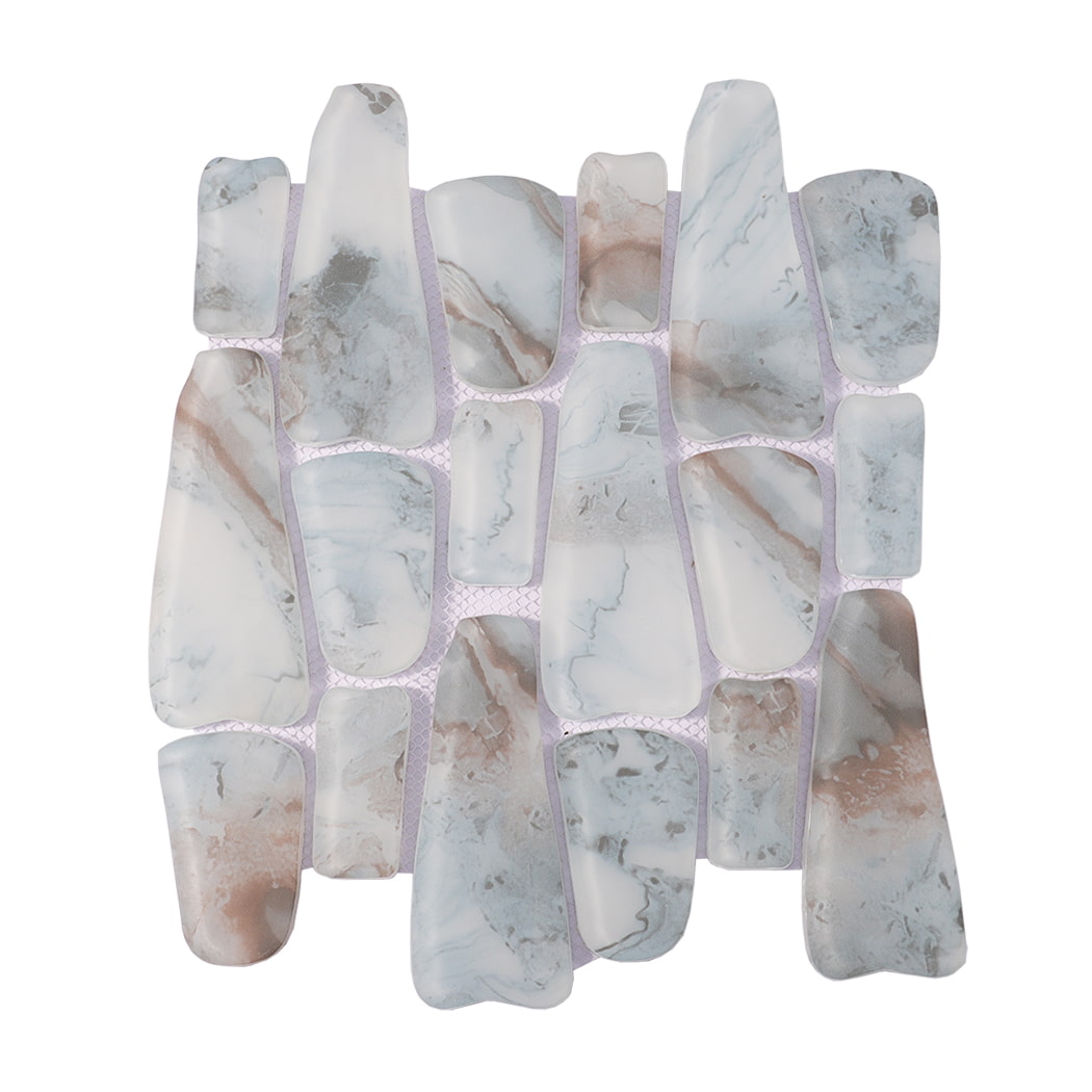 Soft Blue Beige Pebble Glass Tile for Coastal Powder Room, Kitchen Backsplash and Bar Front
