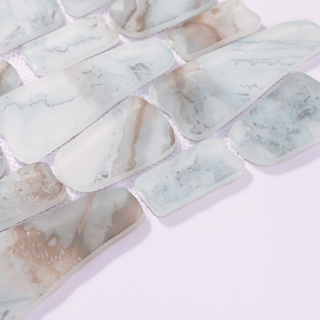 Soft Blue Beige Pebble Glass Tile for Coastal Powder Room, Kitchen Backsplash and Bar Front