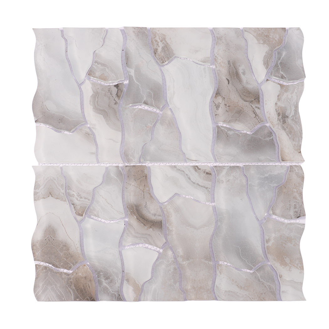 White gray irregular glass mosaic tile sheet with soft natural stone patterns