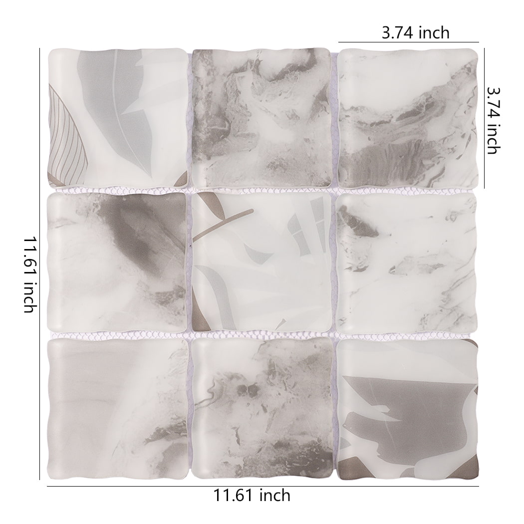White gray wavy square glass mosaic tile sheet with 3.74 inch pieces