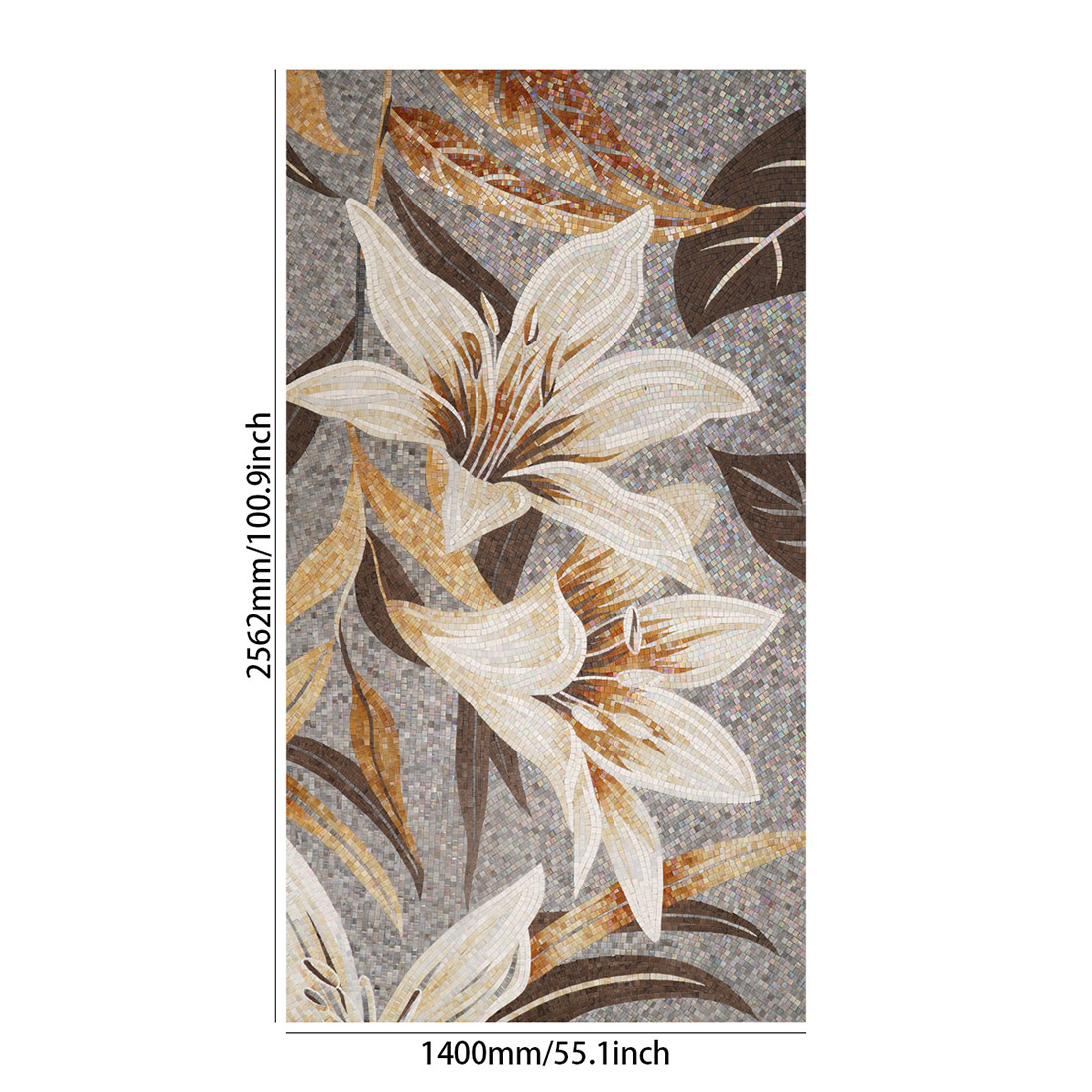 White lily handmade glass mosaic mural size display with 100.9 inch height
