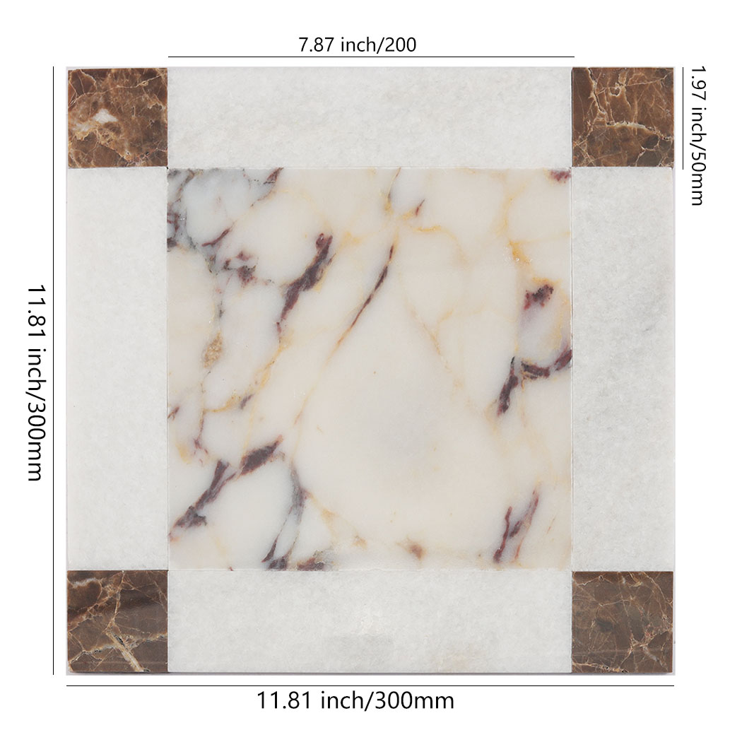 Dimensions of white marble border mosaic tile with brown corner accents