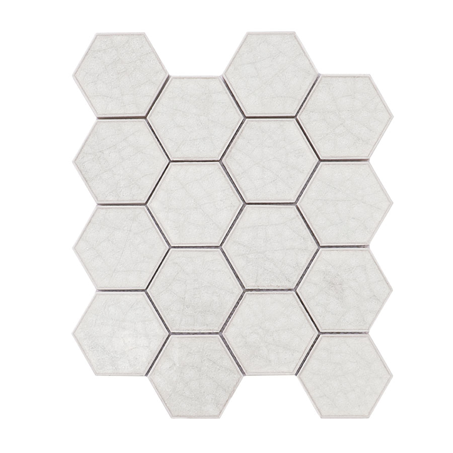 Full sheet of white hexagon mosaic tiles