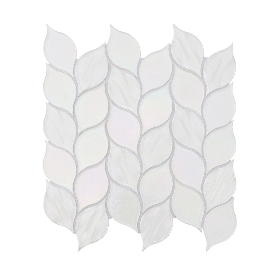 Full sheet of white leaf shaped mosaic tiles