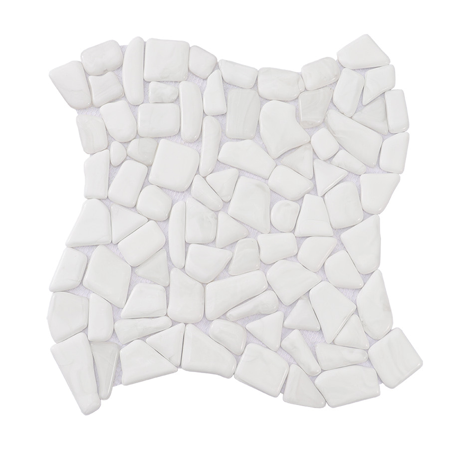 Full sheet of white pebble shaped mosaic tiles