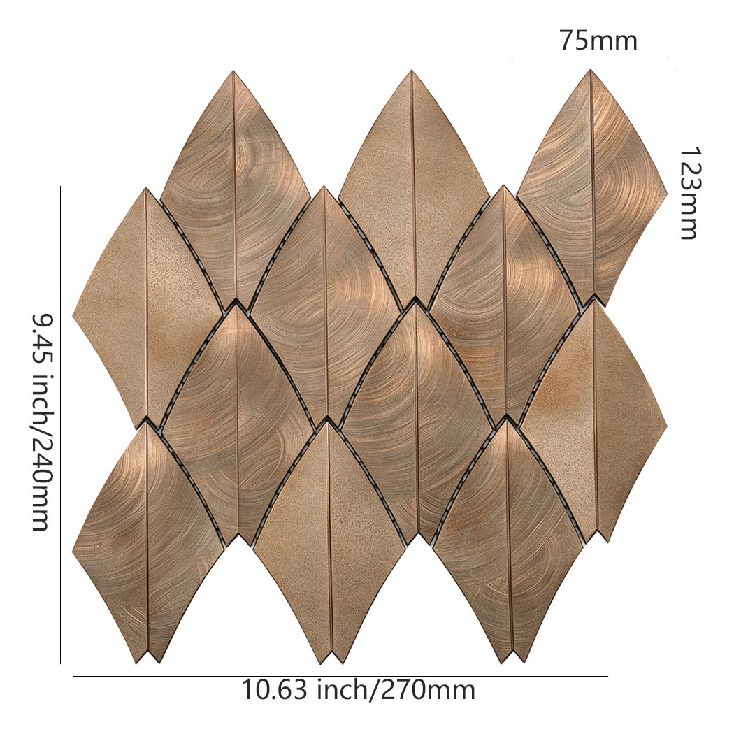 Dimension diagram of antique copper leaf aluminum mosaic tile sheet