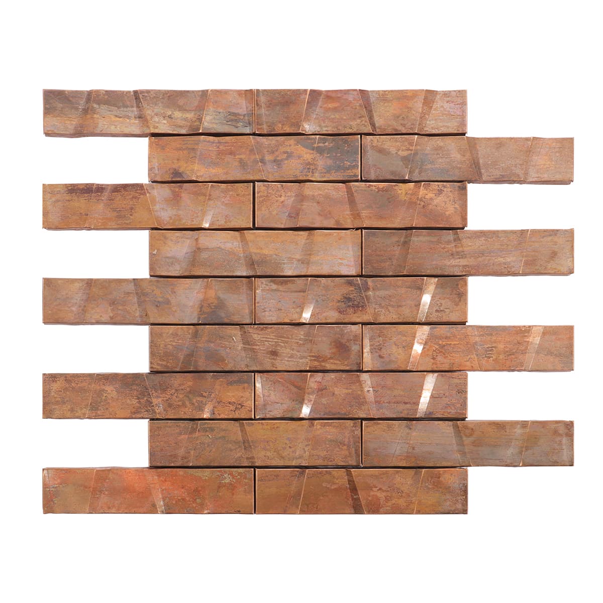 Antique copper 3D strip mosaic tile full sheet