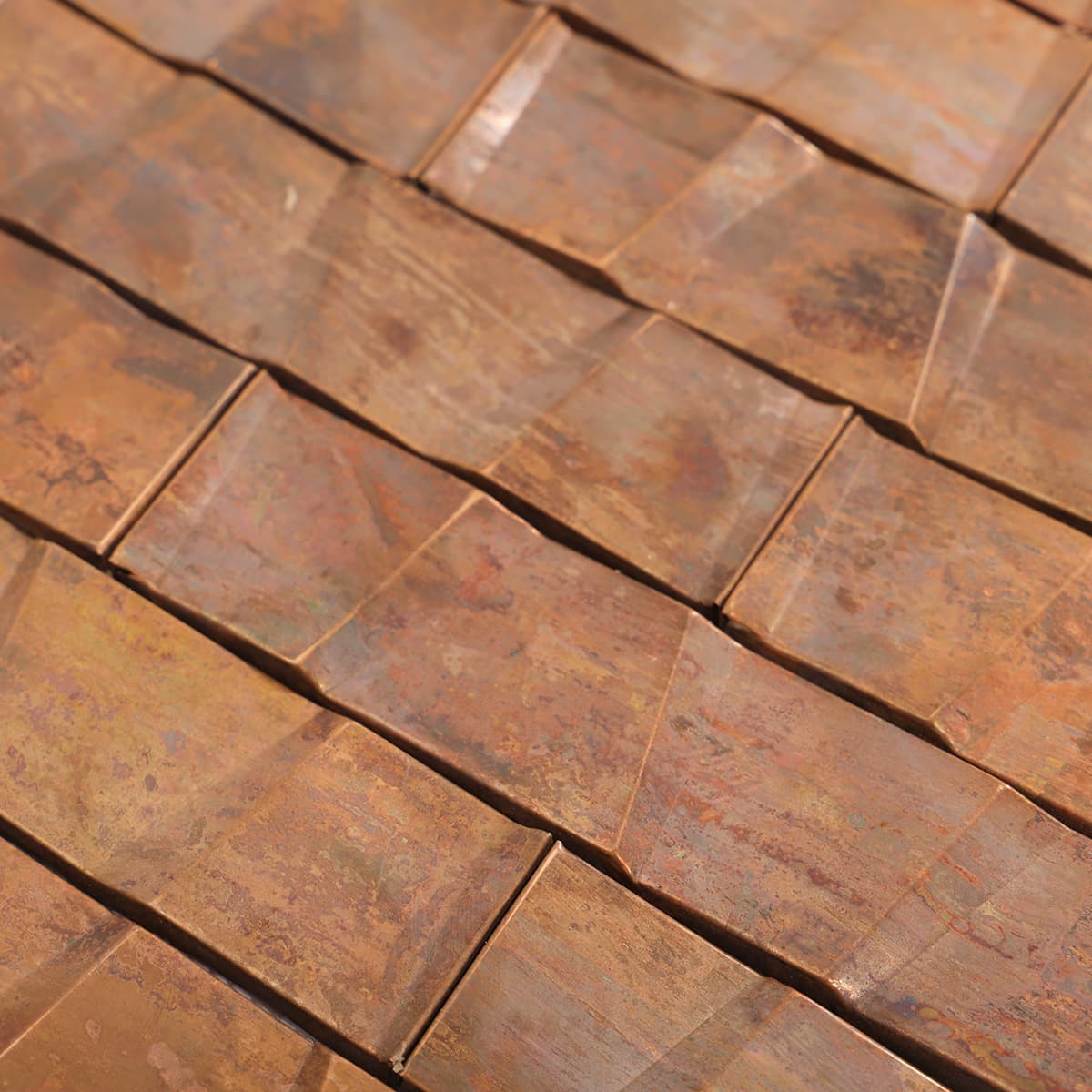 Antique copper 3D long strip tile surface detail