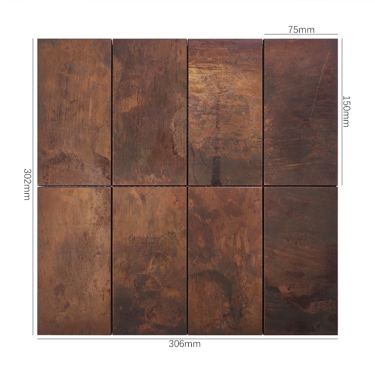 Antique copper mosaic tile sheet with a matte surface