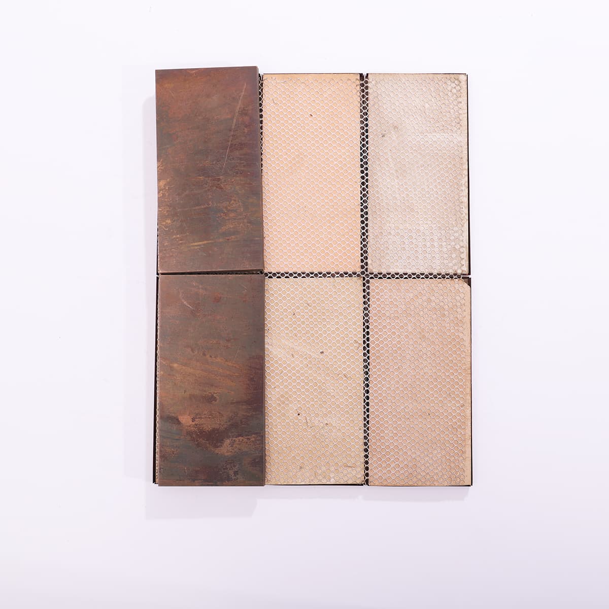 Mesh back of antique copper mosaic for easy install