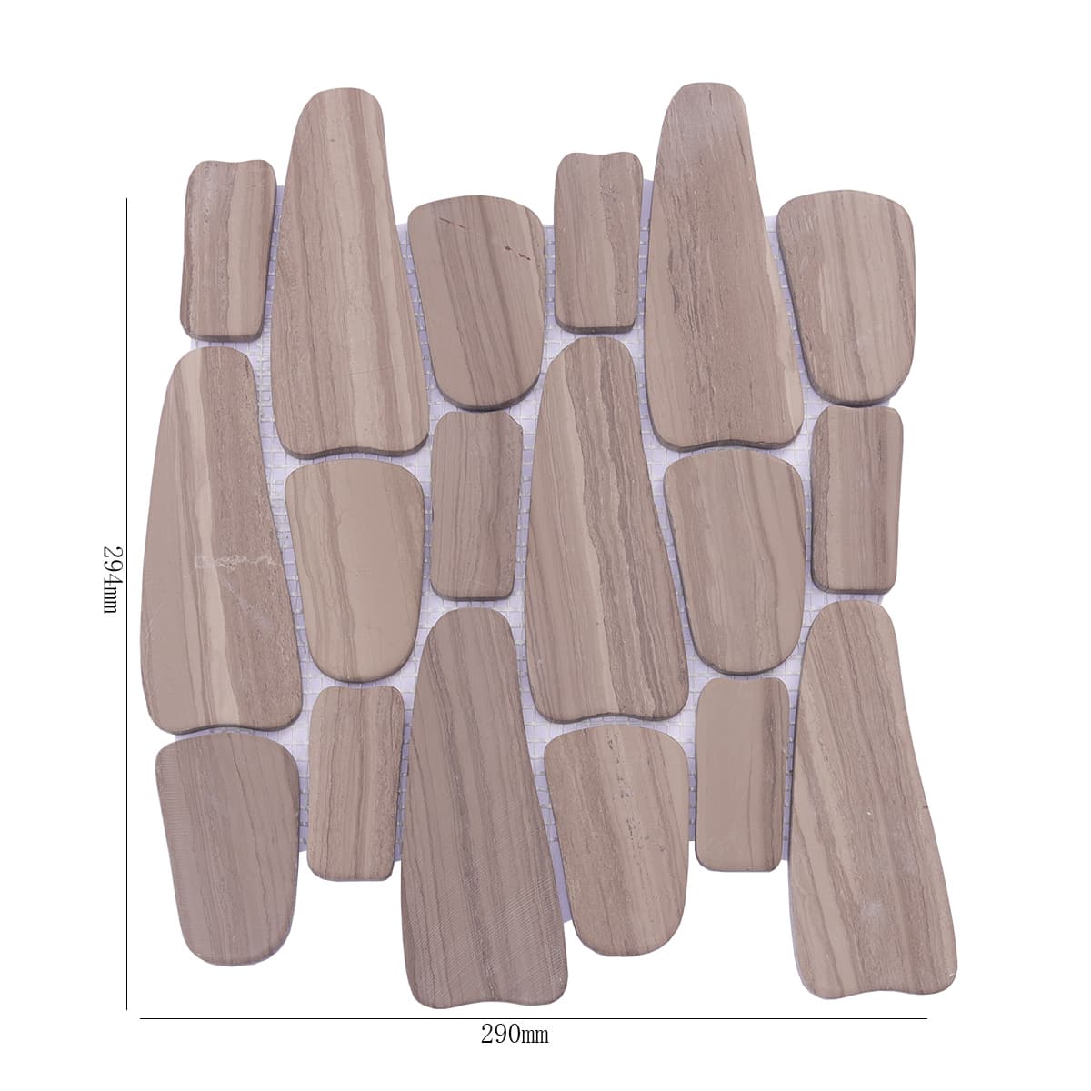 Full sheet of Athens grey flat pebble mosaic tile with measurements