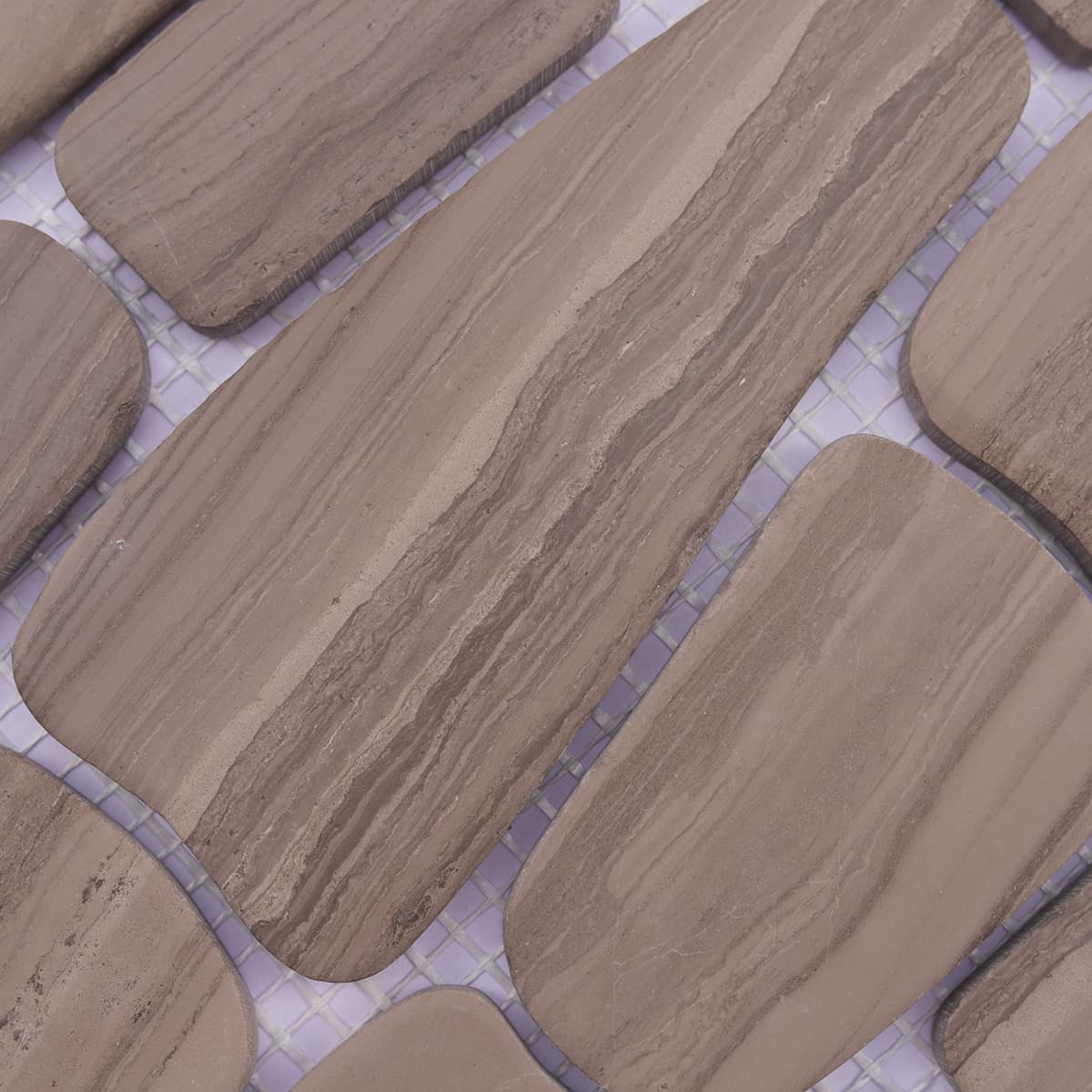 Detail view of natural grain on Athens grey stone pebbles