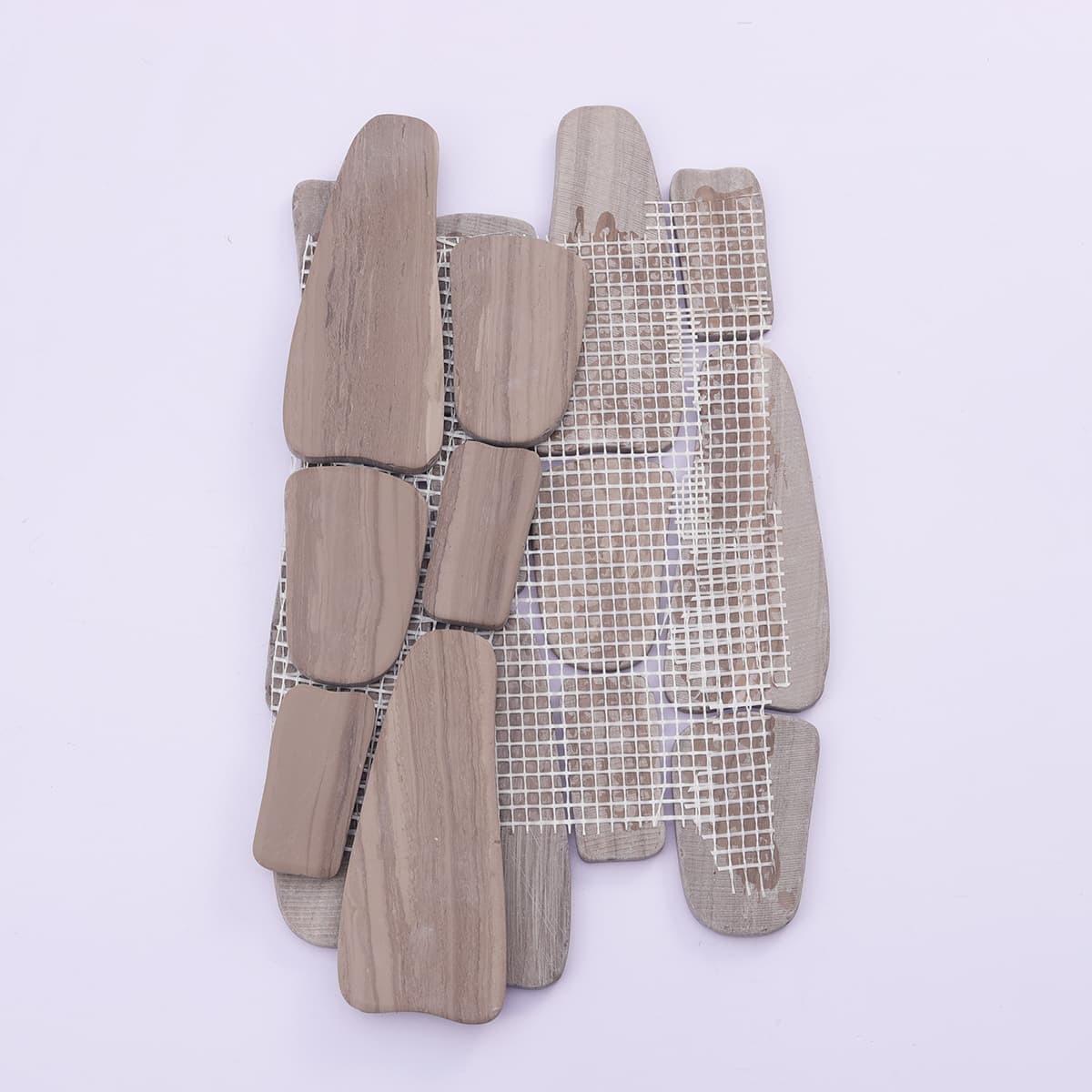 Backside mesh sheet of Athens grey flat pebble tile