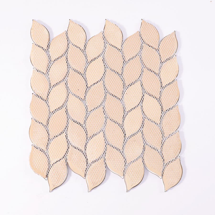 Backside mesh of beige silver leaf aluminum mosaic tile