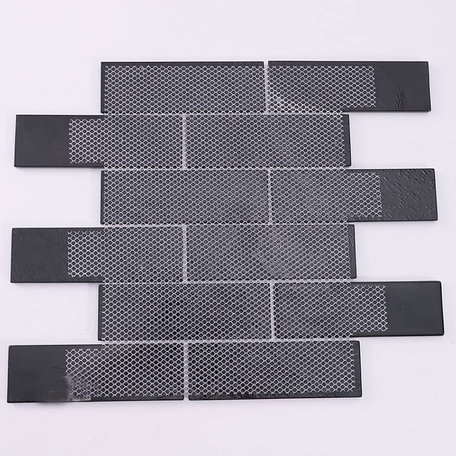 back mesh black silver subway glass mosaic tile