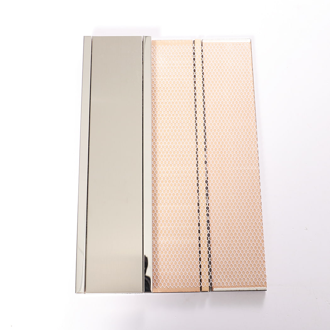 Back mesh backing design of stainless steel linear mirror mosaic tile.