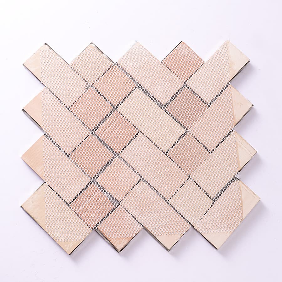 Back mesh backing of chrome 3D stainless steel chevron wall tile sheet