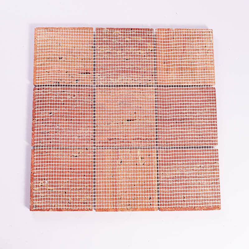 Back mesh support of red travertine mosaic tile sheet