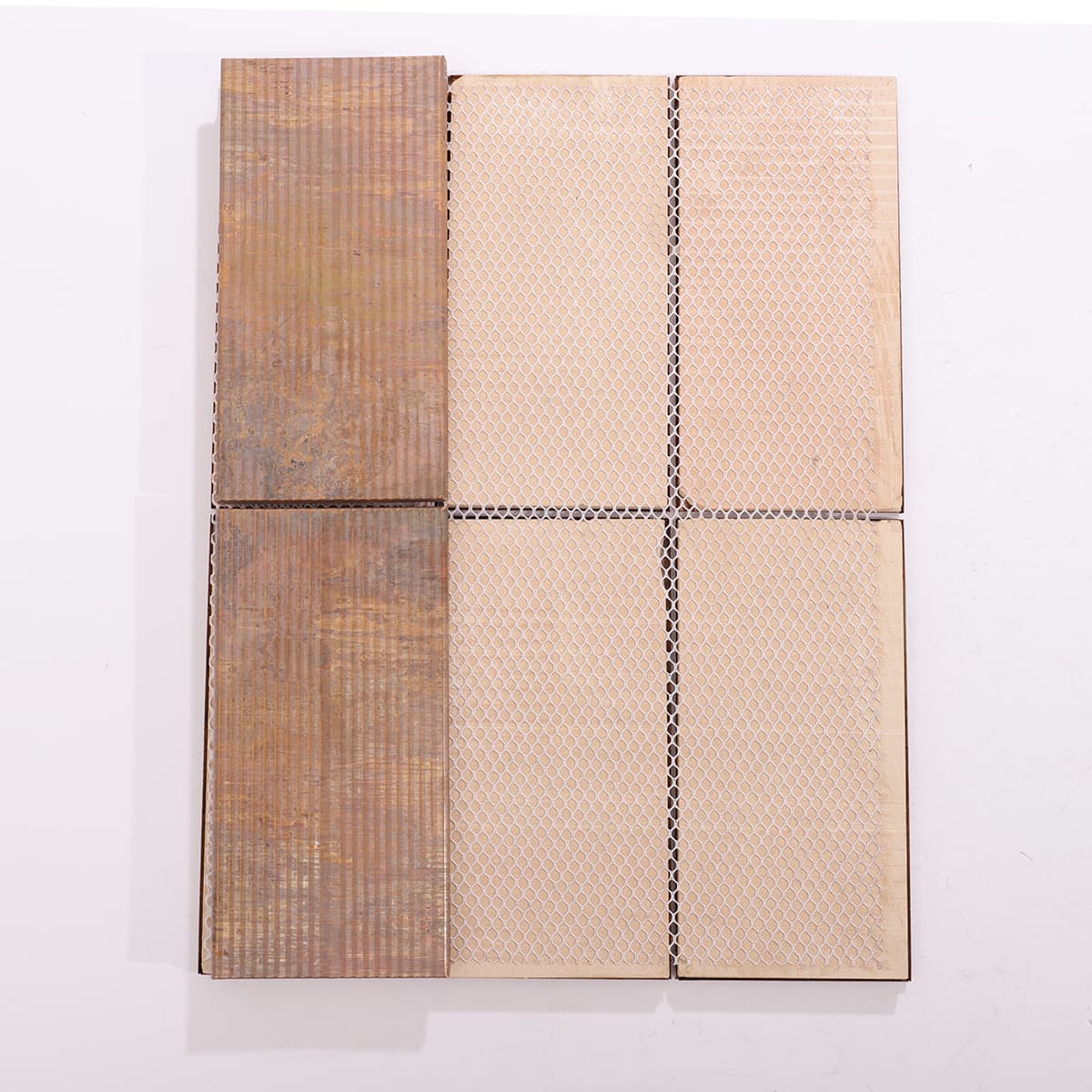 Back view showing mesh-mounted copper mosaic tiles