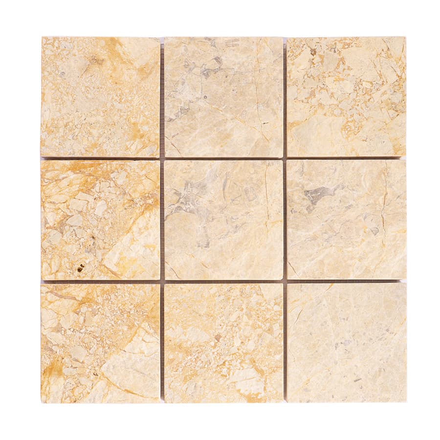 Square sheet of beige marble mosaic tiles