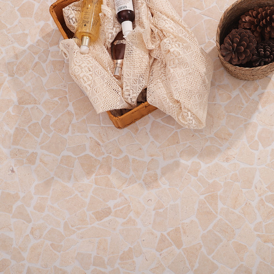 Beige Natural Flat Pebble Marble Wall Floor Tiles