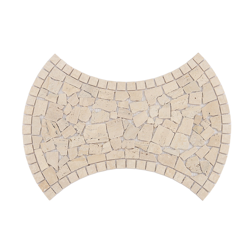 Symmetrical hourglass beige travertine flat pebble mosaic tile sheet for shower floors.