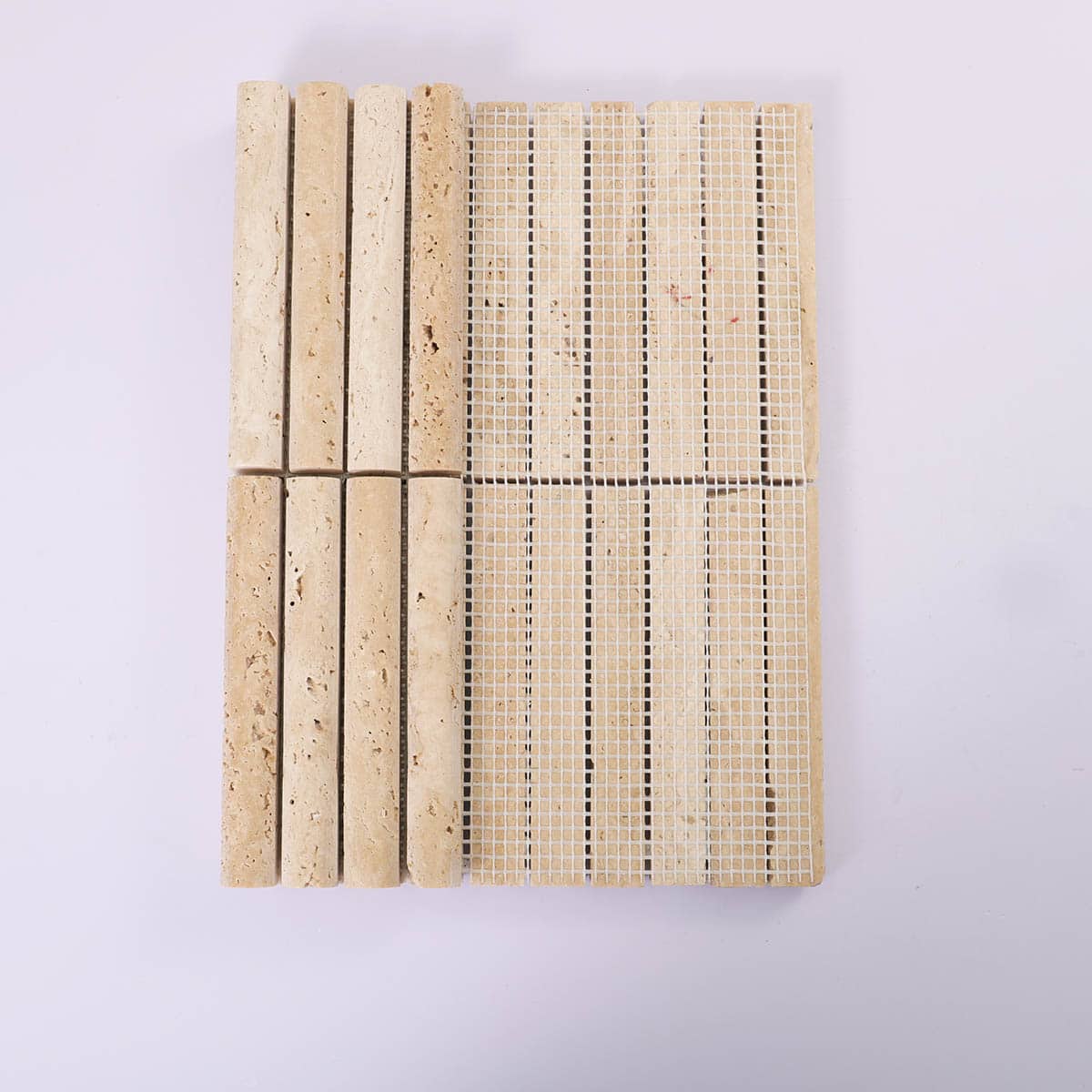 Back mesh of beige travertine stick mosaic tile