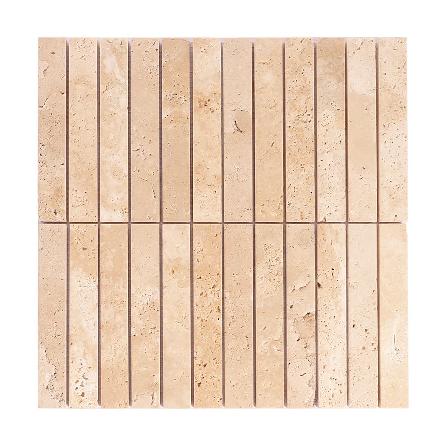 Square sheet of beige travertine strip mosaic tiles