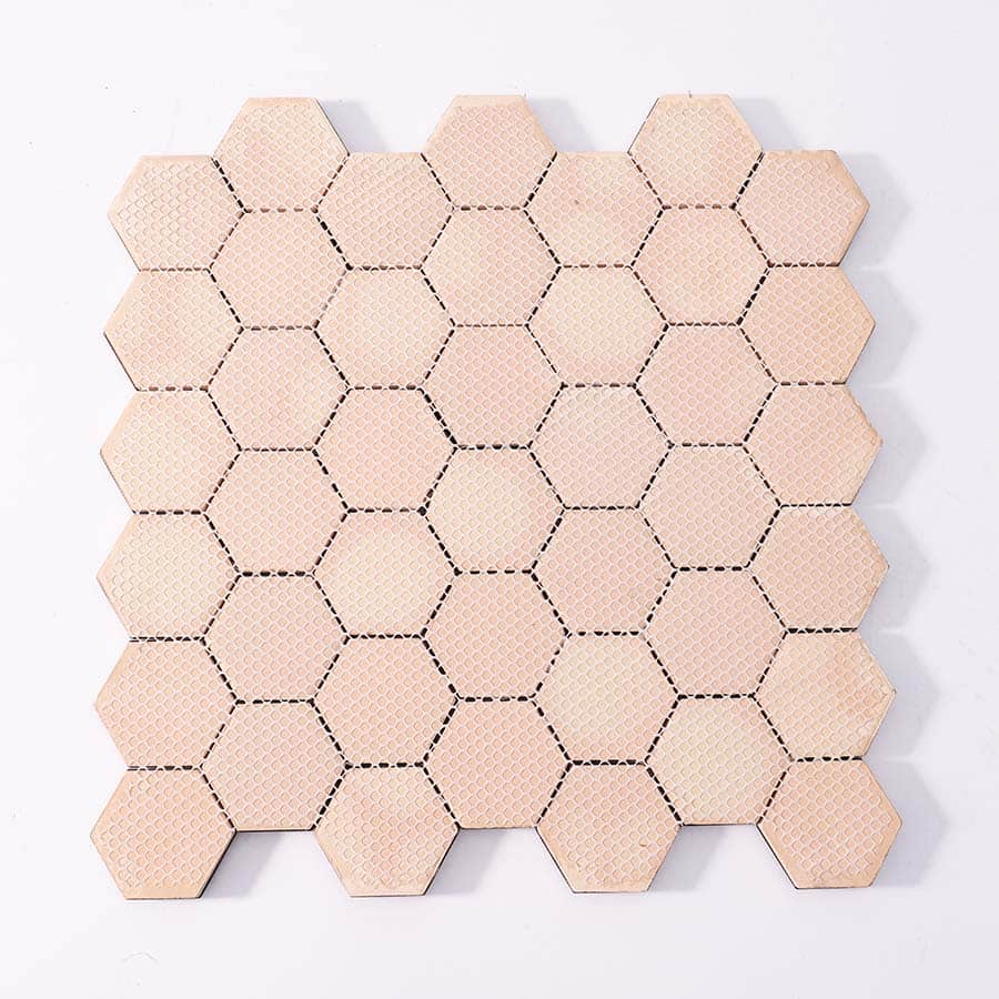 Back view of black 3D hexagon stainless steel tile with mesh