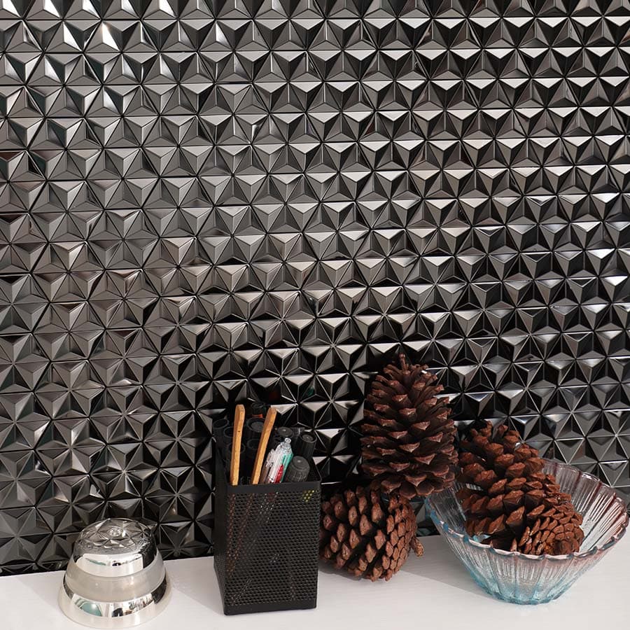 Decorative wall with black 3D hexagon stainless steel tile
