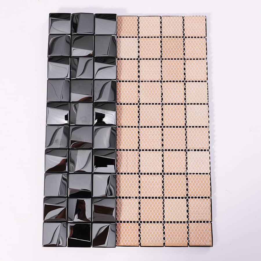 Back mesh of black 3D square glossy stainless steel mosaic tile