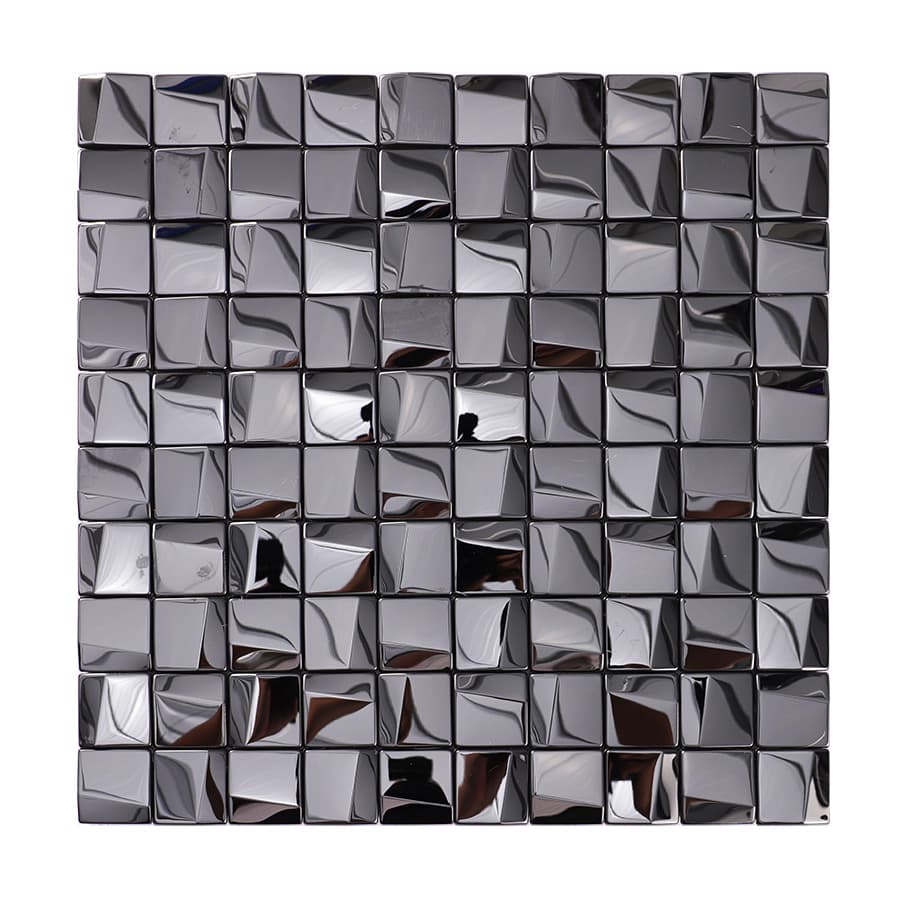 Front view of black 3D square glossy stainless steel mosaic tile