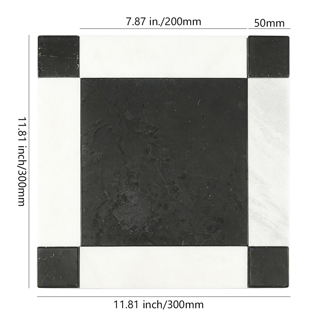 Black and white marble mosaic tile with 300 mm sheet and 200 mm center dimensions