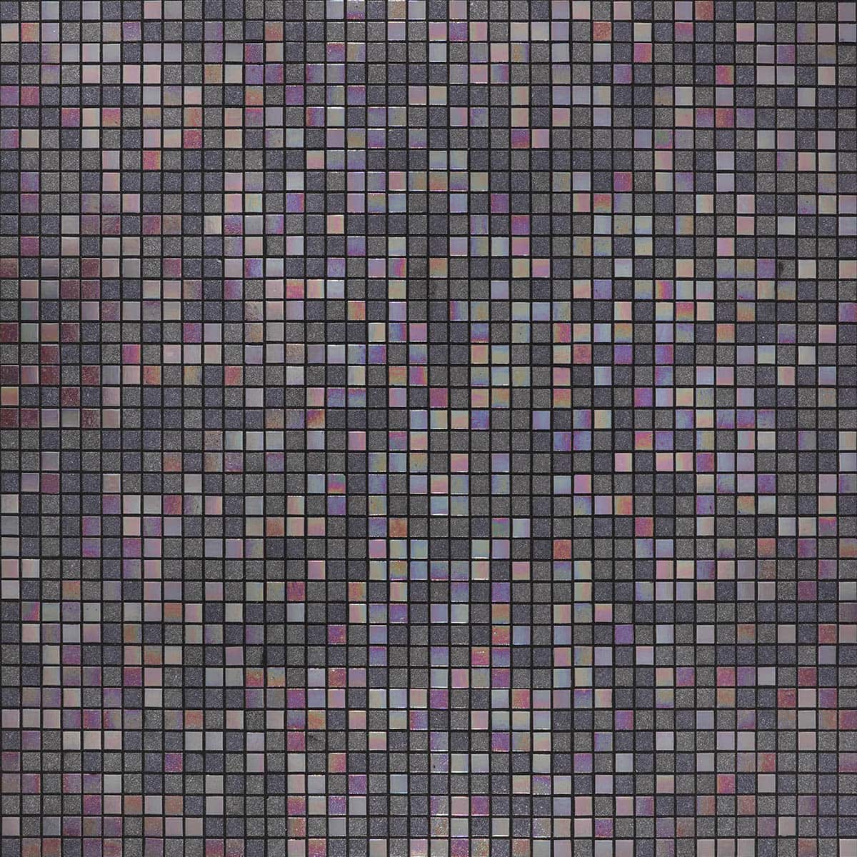 Full sheet of dark base glass mosaic tiles with iridescent shine