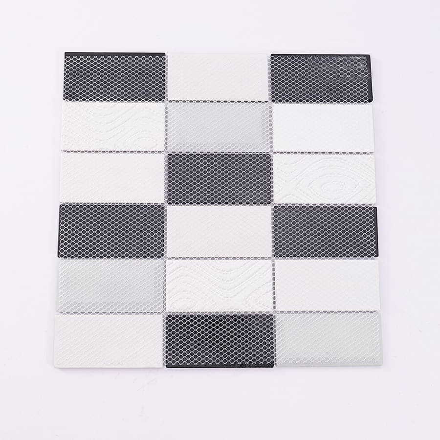 Back mesh of black and brown crystal glass wall tile for easy installation.