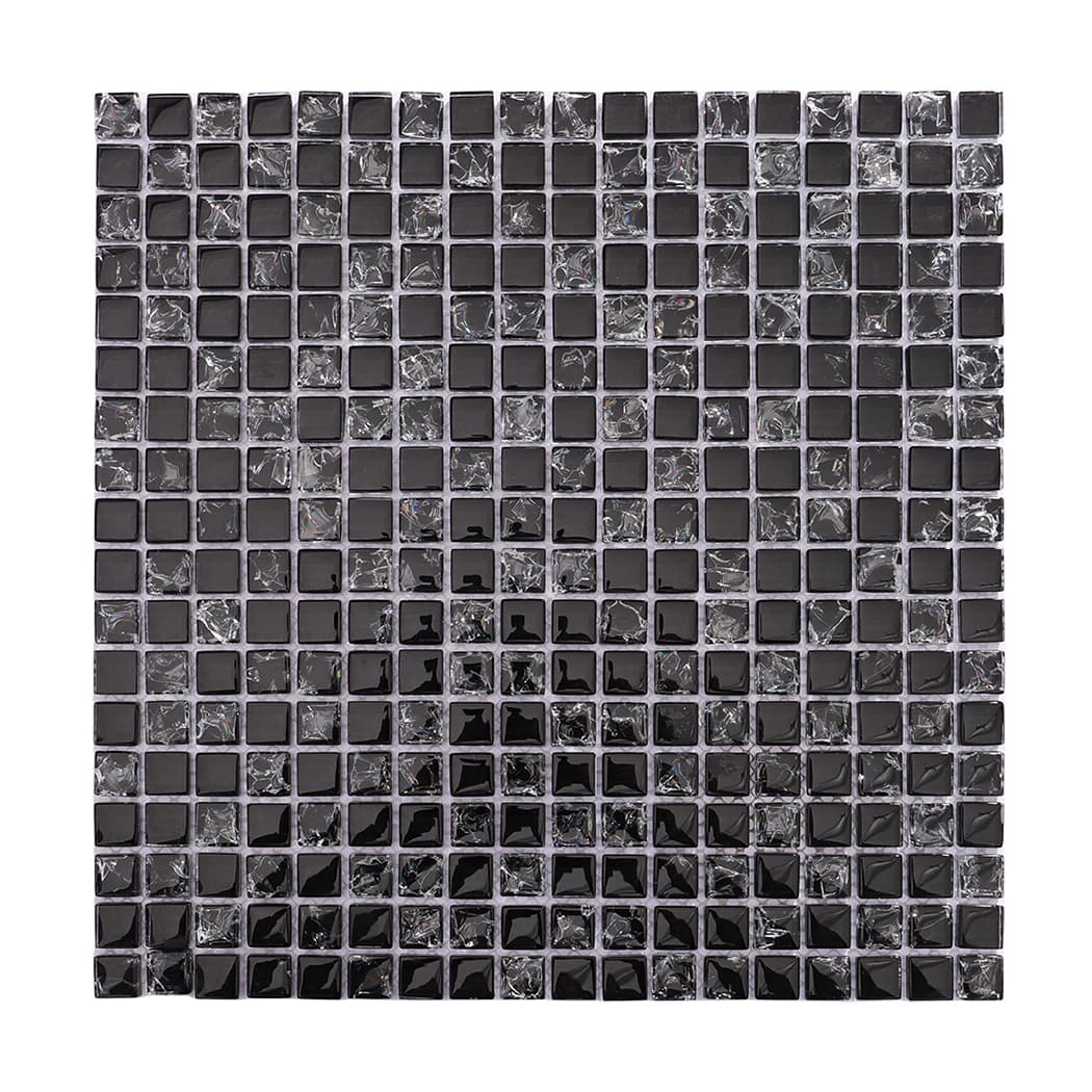 Full sheet of black and clear mixed glass mosaic tile
