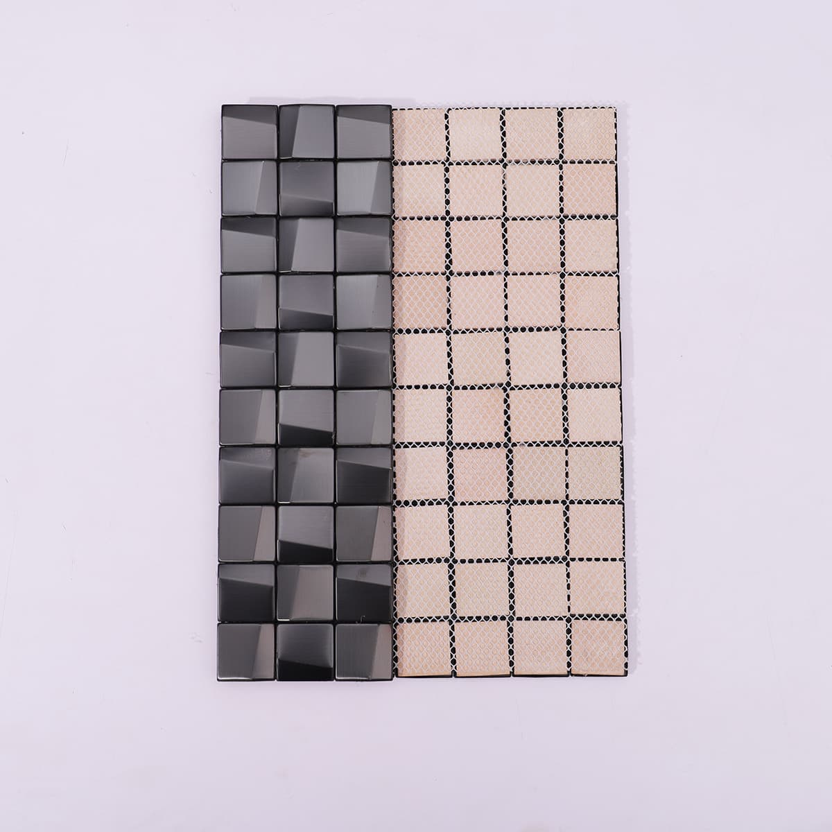 Back view of 3D black stainless steel mosaic sheet