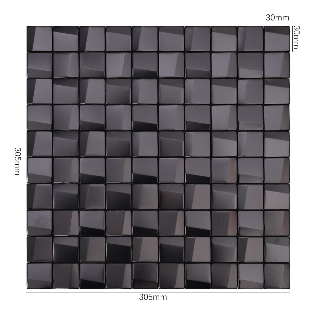 3D brushed black stainless steel mosaic sheet with measurements