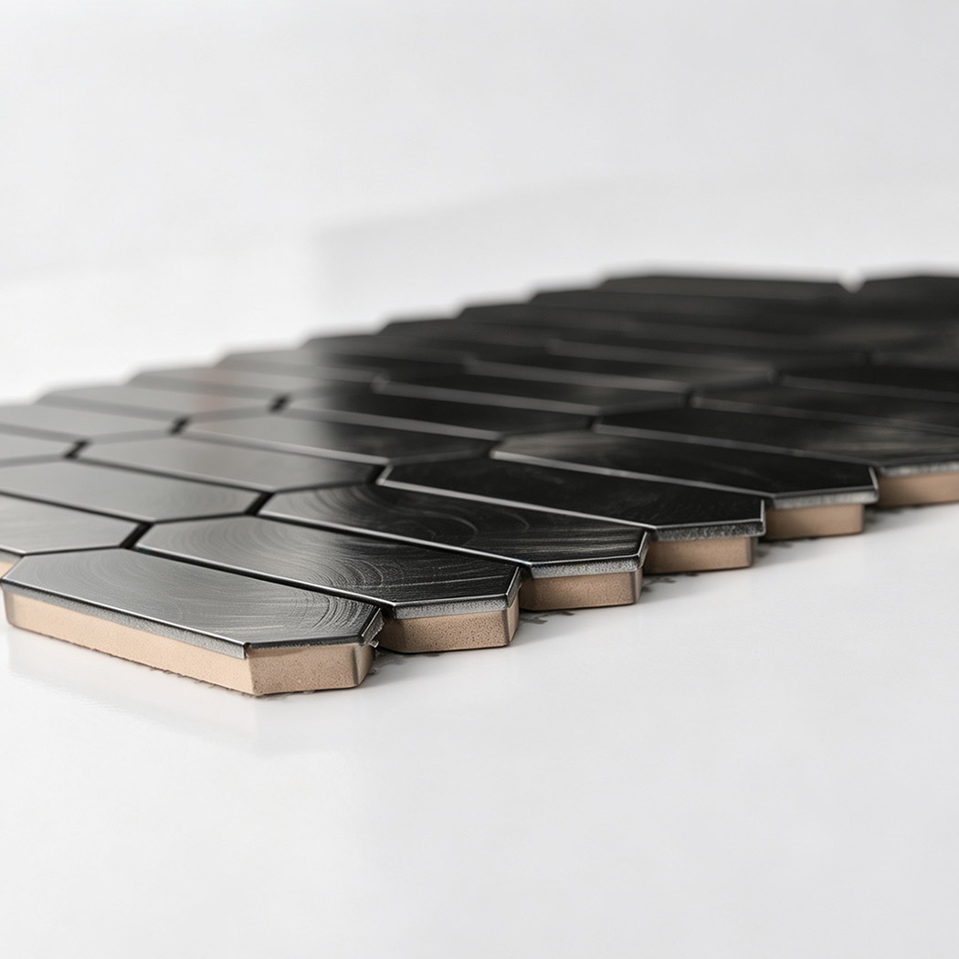 Black Elongated Picket Aluminum Mosaic Tile Sheet with Circular Brushed Texture