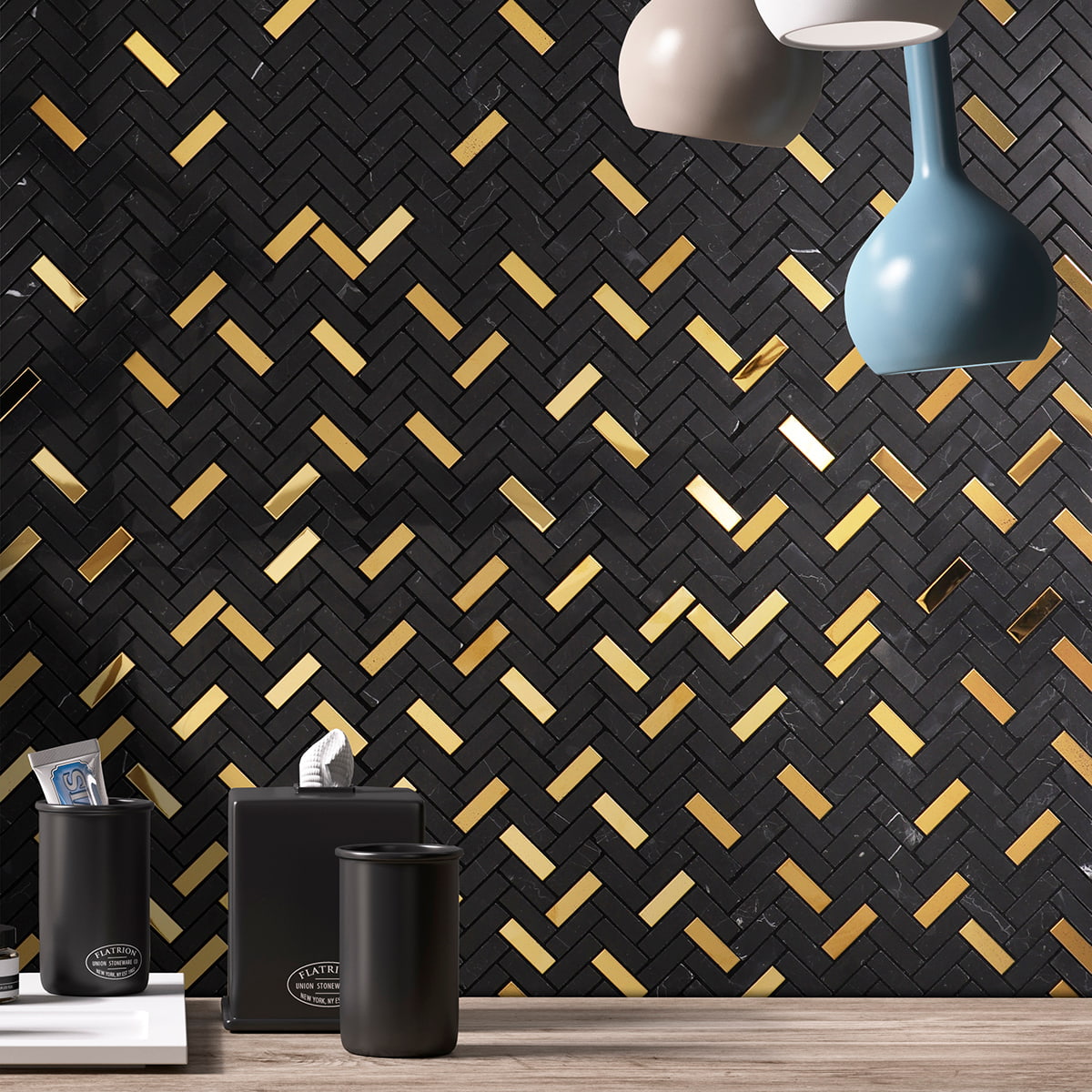 Black Gold Herringbone Mosaic