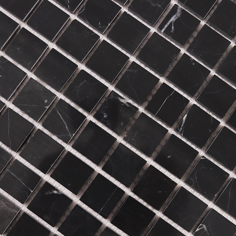 Square Nero Marquina marble mosaic tile with natural white veining for wall or floor use