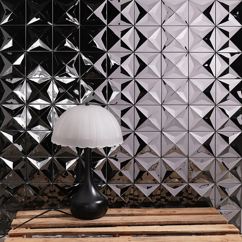Black mirror stainless steel 3D pyramid wall tile with high-gloss metallic effect