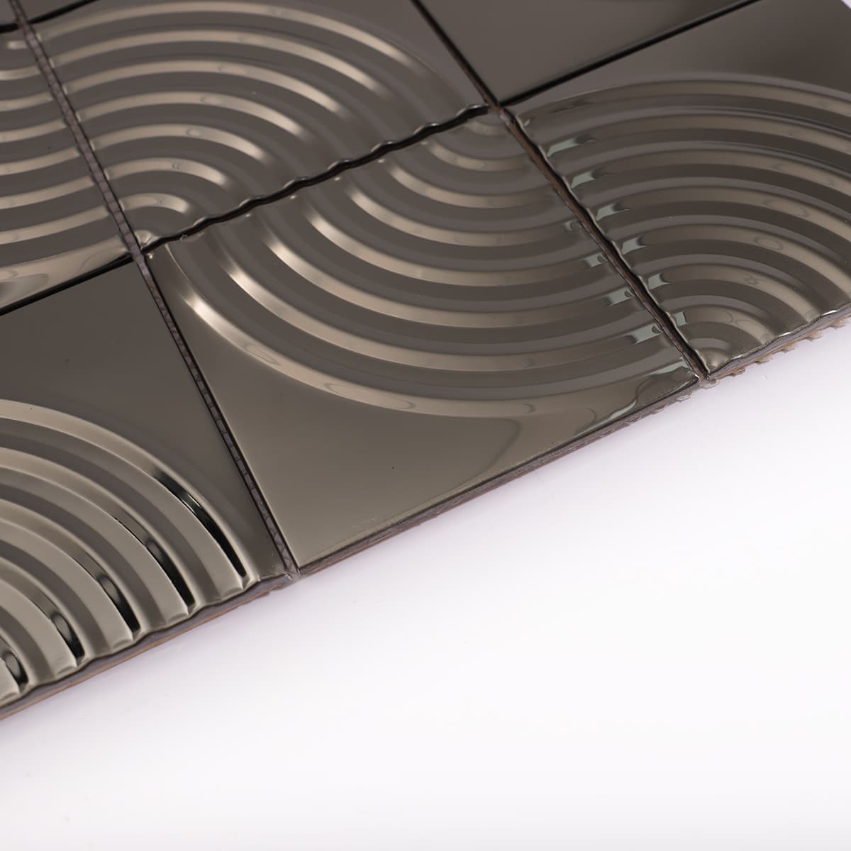 Edge view of black mirror arc mosaic tile sheet