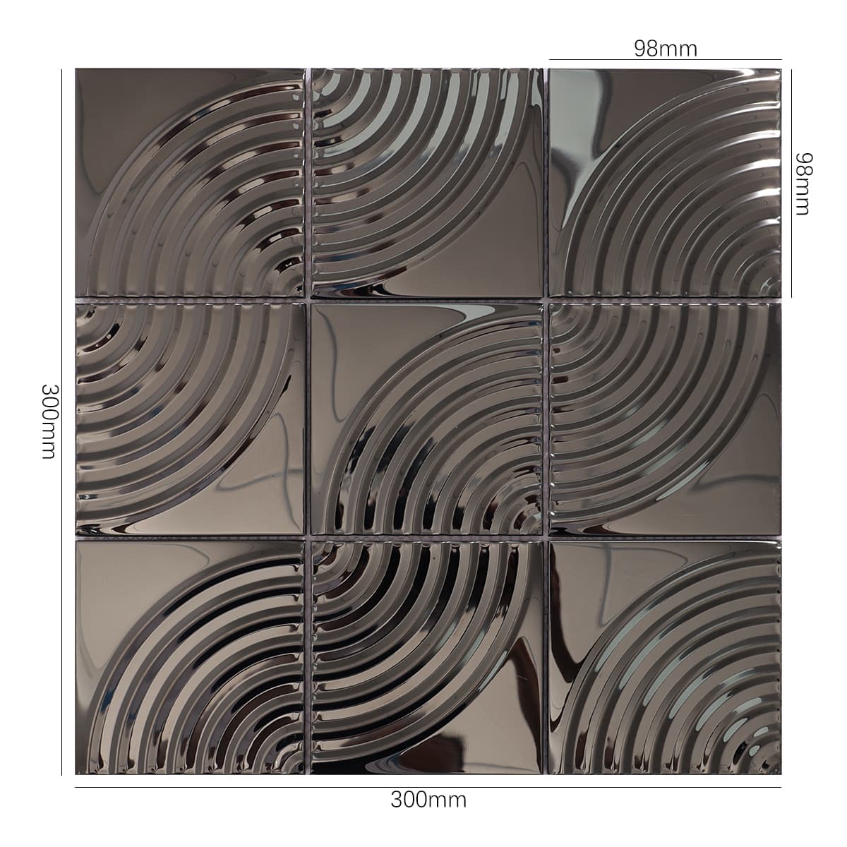 Black mirror finish arc pattern metal mosaic tile