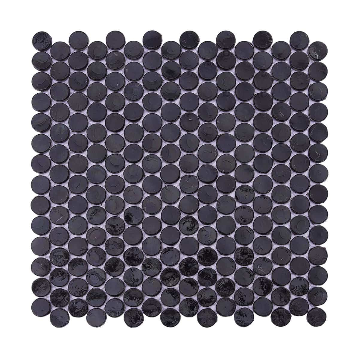 Full top view of black round mosaic tile sheet for walls or floors