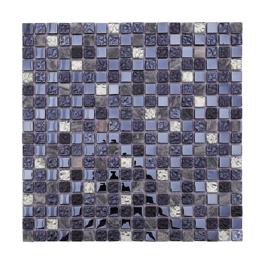 Full sheet of black silver glass and stone mosaic tile