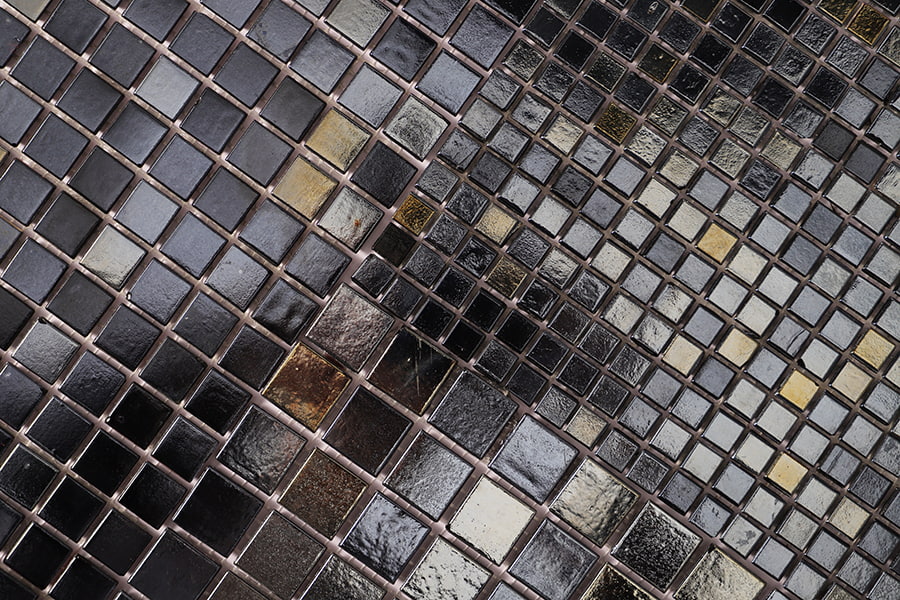 Black small square glass mosaic tiles with glossy and matte texture