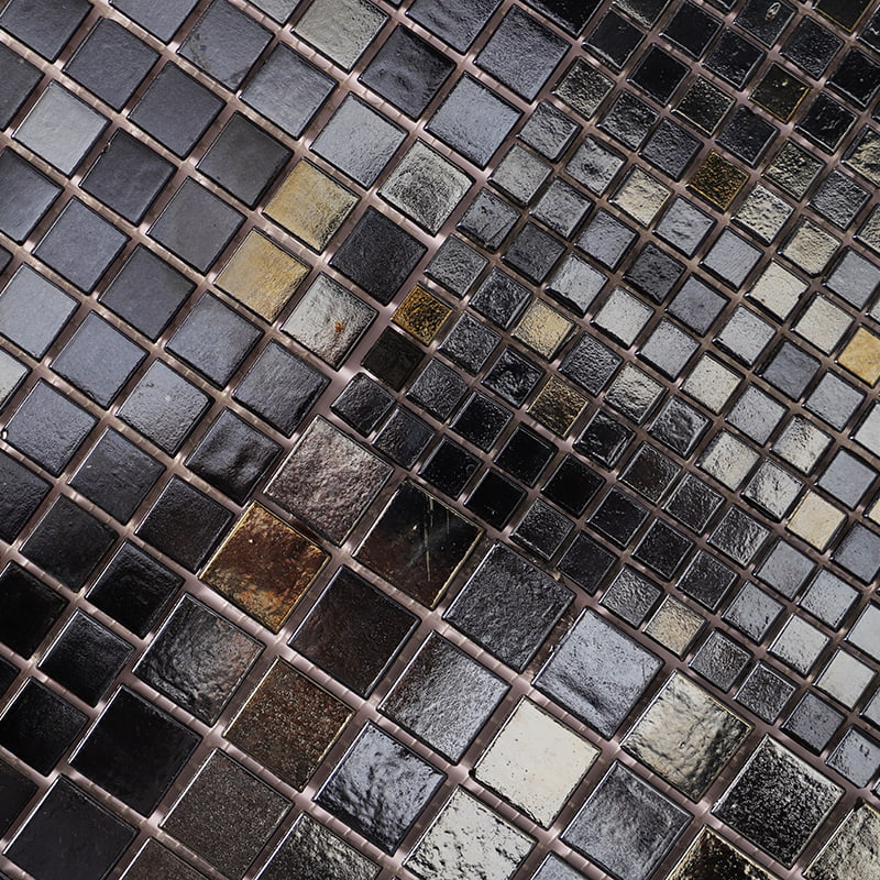 Black square glass mosaic tiles with glossy and matte mixed surfaces